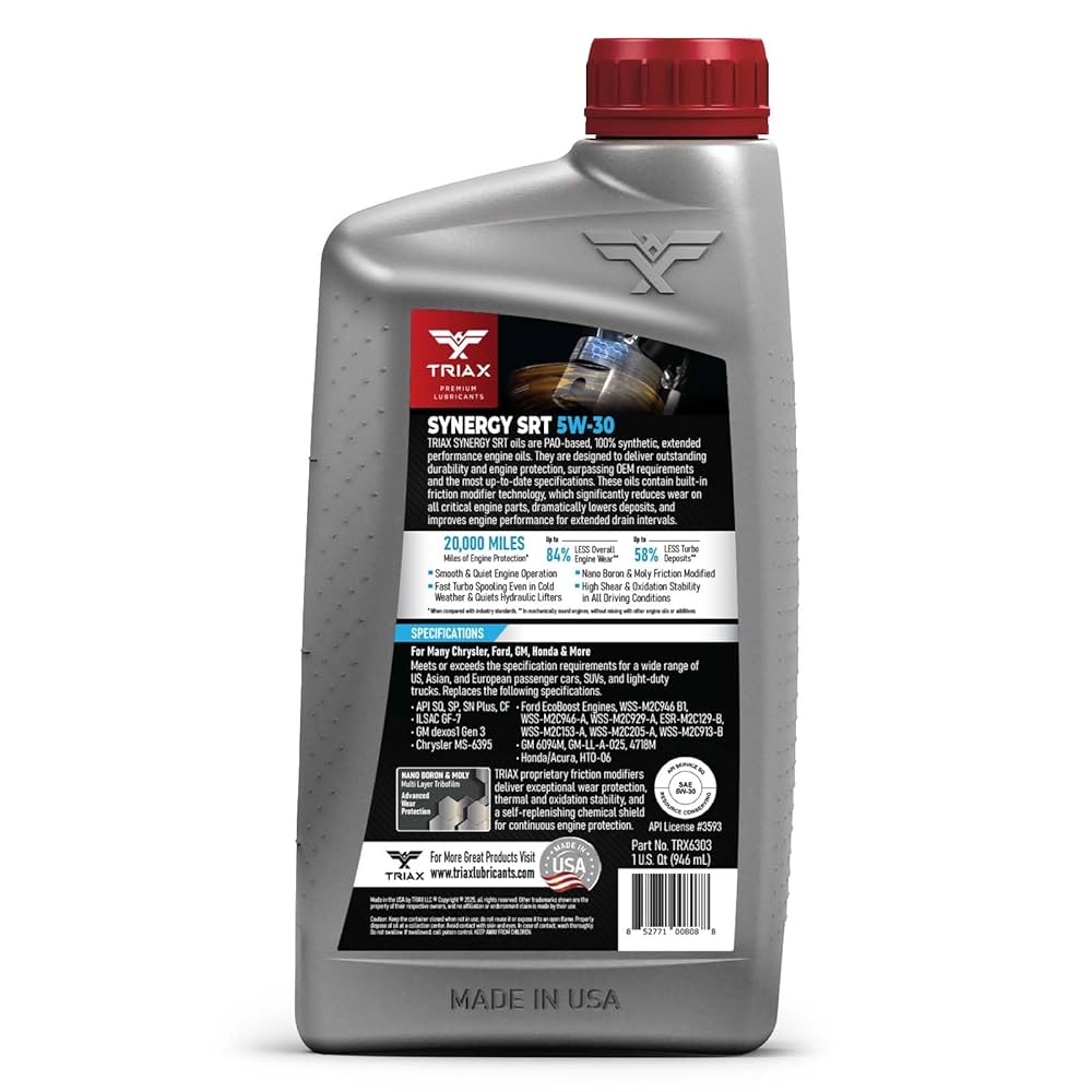 TERZO SAE 5W-30 High-Mileage Synthetic Motor Oil Friction Modified Engine Oil - 20K Miles, API SP Licensed, 3x Wear Protection