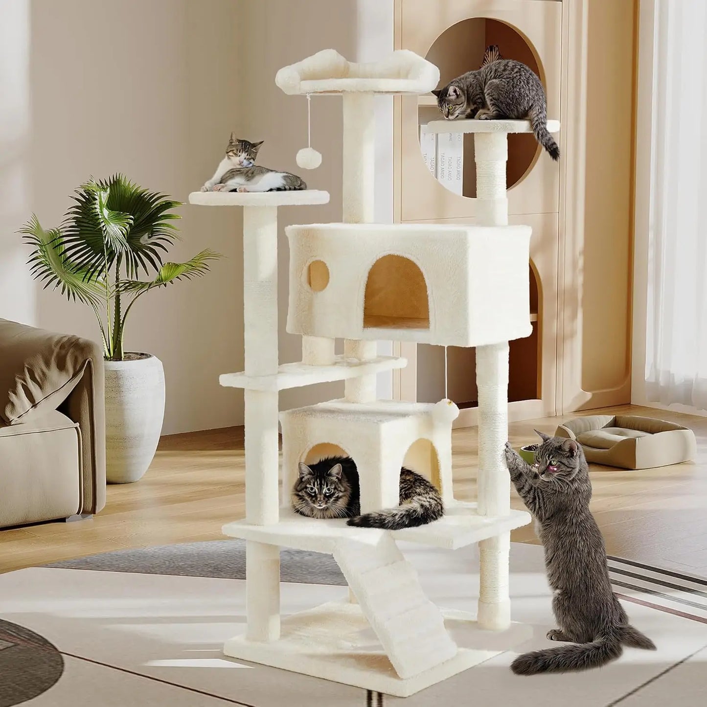 Wooden Cat Tower Cat Tree Tower Self Groomer Fully Scratching Post Removable Top Perch With Scratching Posts