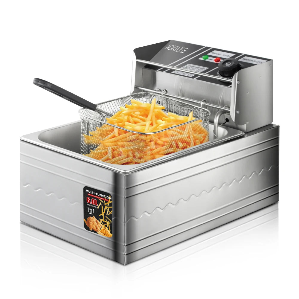 ACKILISS 2500w Kitchen Mini Chip Fry Food Corn Dog Fries Turkey Single Electric Deep Fryer with Reinforced Frying Basket
