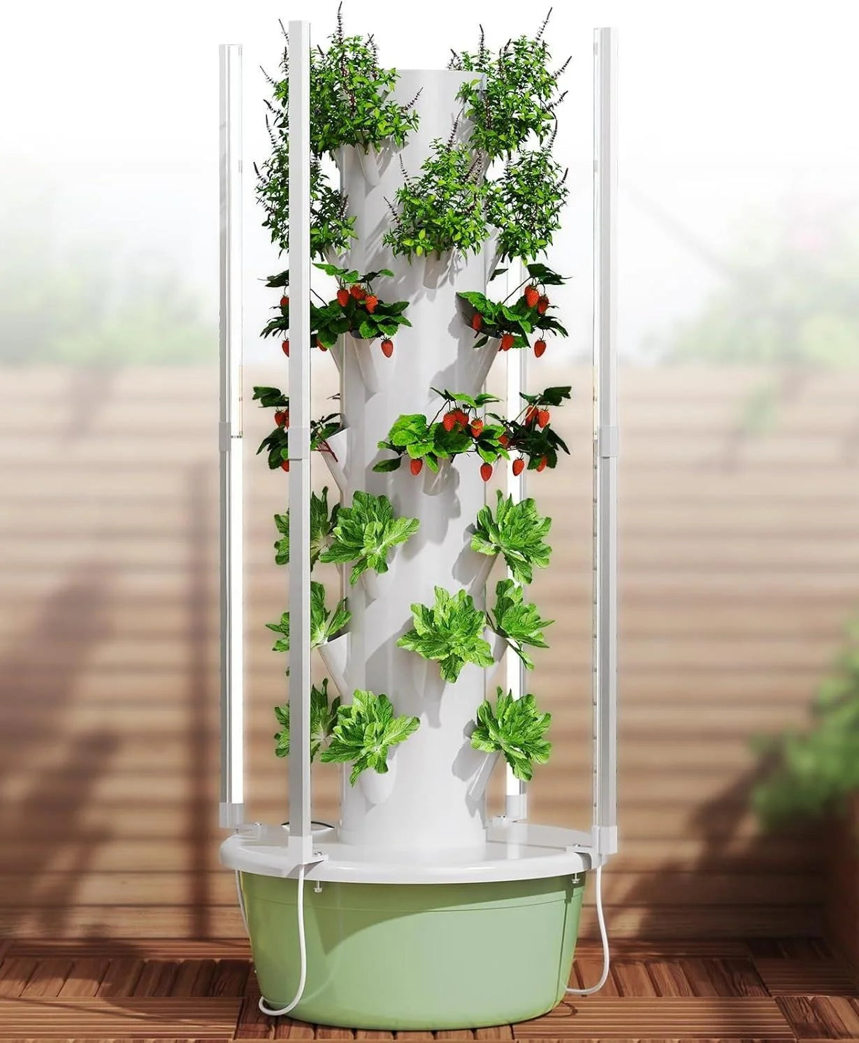 Vertical Hydroponic Tower 5/7/9 Layers 20-36 Plant Sites LED Grow Light-Efficient Space for Growing Irrigation Hydroponics