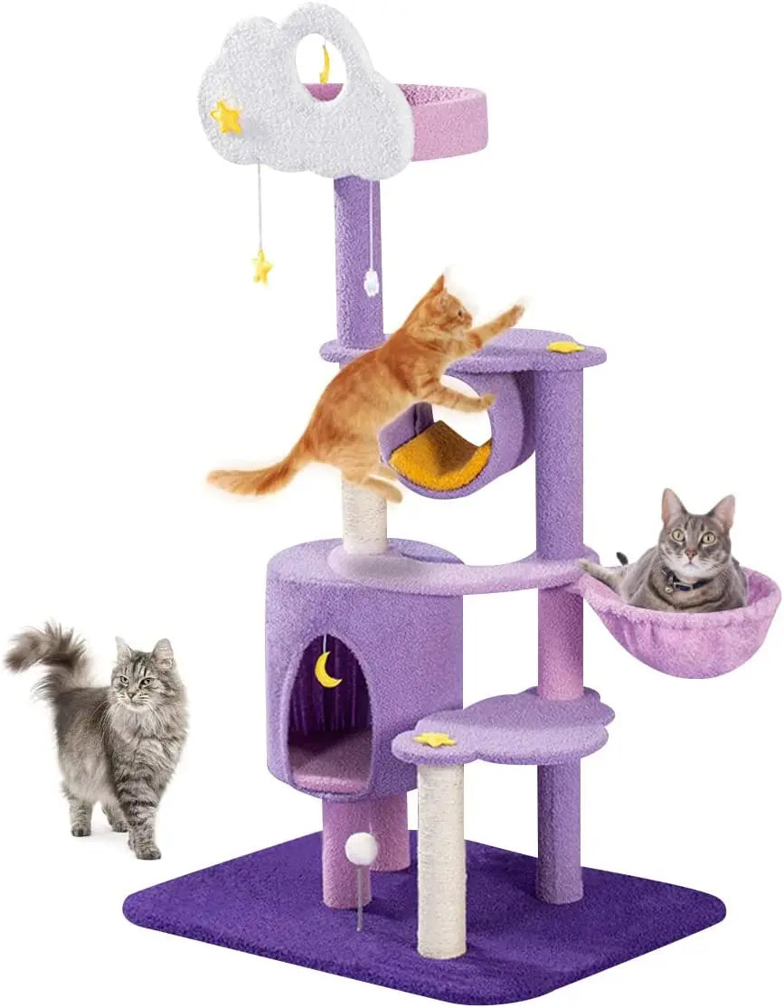 Large Size Soft Plush Purple Cat Tree With Sisal Scratching Post Cat Relaxing Climbing Tower Large Cat Condo Furniture