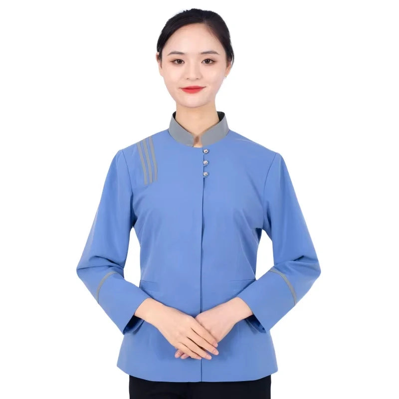 JXKRSZF OEM logo Cleaning Working Uniform Color Stain Resistant Housekeeping Tunic Hotel Staff Cleaning Service Uniform Top