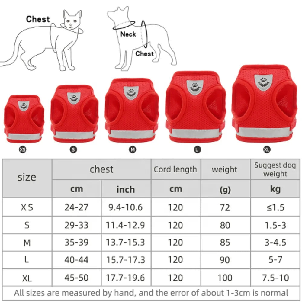 Soft Mesh Adjustable Easy Control Cat Vest Harness Set with Reflective Strips, Escape Proof Small Dogs Vests for Walking