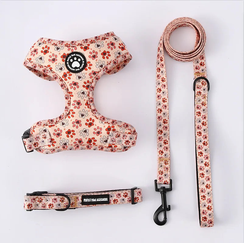 Custom Design Puppy Pet Dog Collar Lead Adjustable Bandana Breathable Cat Vest Dog Harness Sets