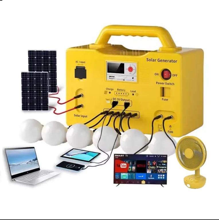 360wh Off-grid Solar Lighting System Monocrystalline Solar Panel Home Light Kit 6 Bulbs Lithium Ion Media Home Energy System