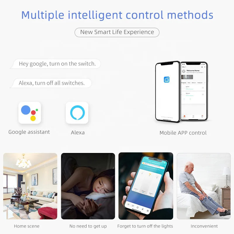 US AU Standard TuyaSmartApp wifi ButtonSmartSwitch 1-4 Gang Compatible with Google Assistant AlexaSmartHomeProducts