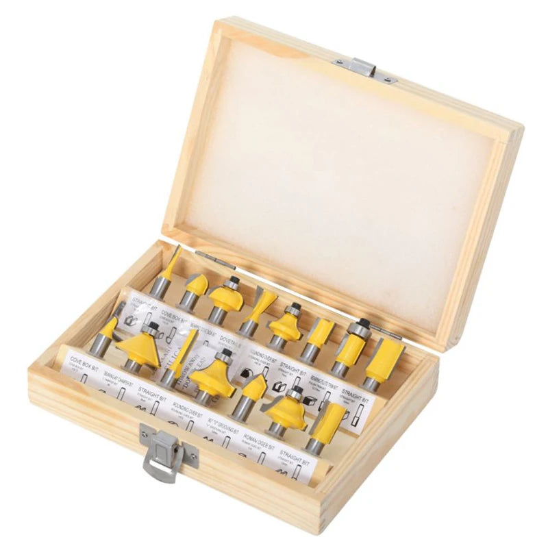 15pcs Wood Milling Cutter Kit with 6mm 8mm Shank Woodworking Router Bits Carpentry CNC Machining Cutting Tools Kit