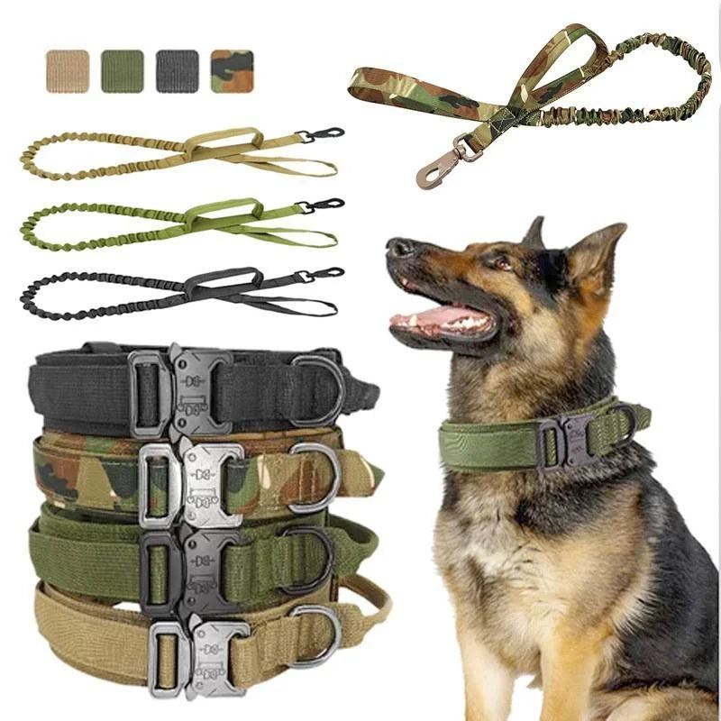 Nylon Tactical Metal Buckle Dog Collar Leash Set Outdoor Adjustable Medium and Large Dog Tactical Collar with Metal Buckle