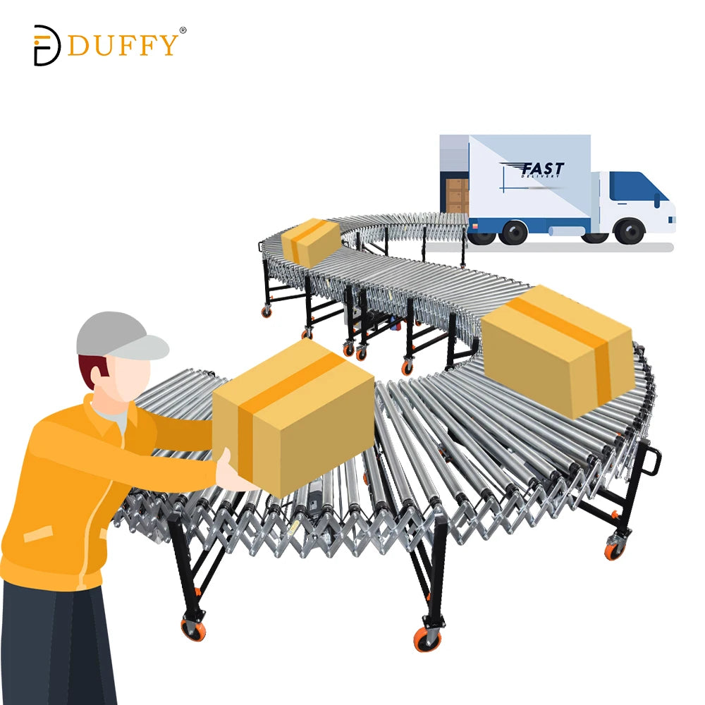 Adjustable Multi-Wedge Telescopic Powered Roller Conveyor Container Flexible Conveyor Line for Logistics for Restaurant Farm