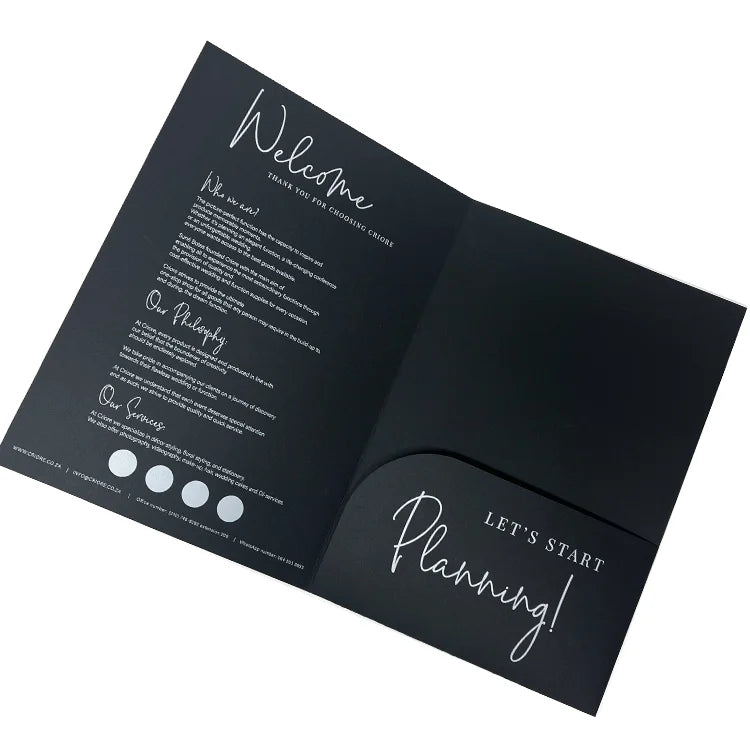 Custom Printed Design Black Matt Office Document Presentation Pocket Folder Paper File Cardboard Foil Logo Spot UV Manila Folder