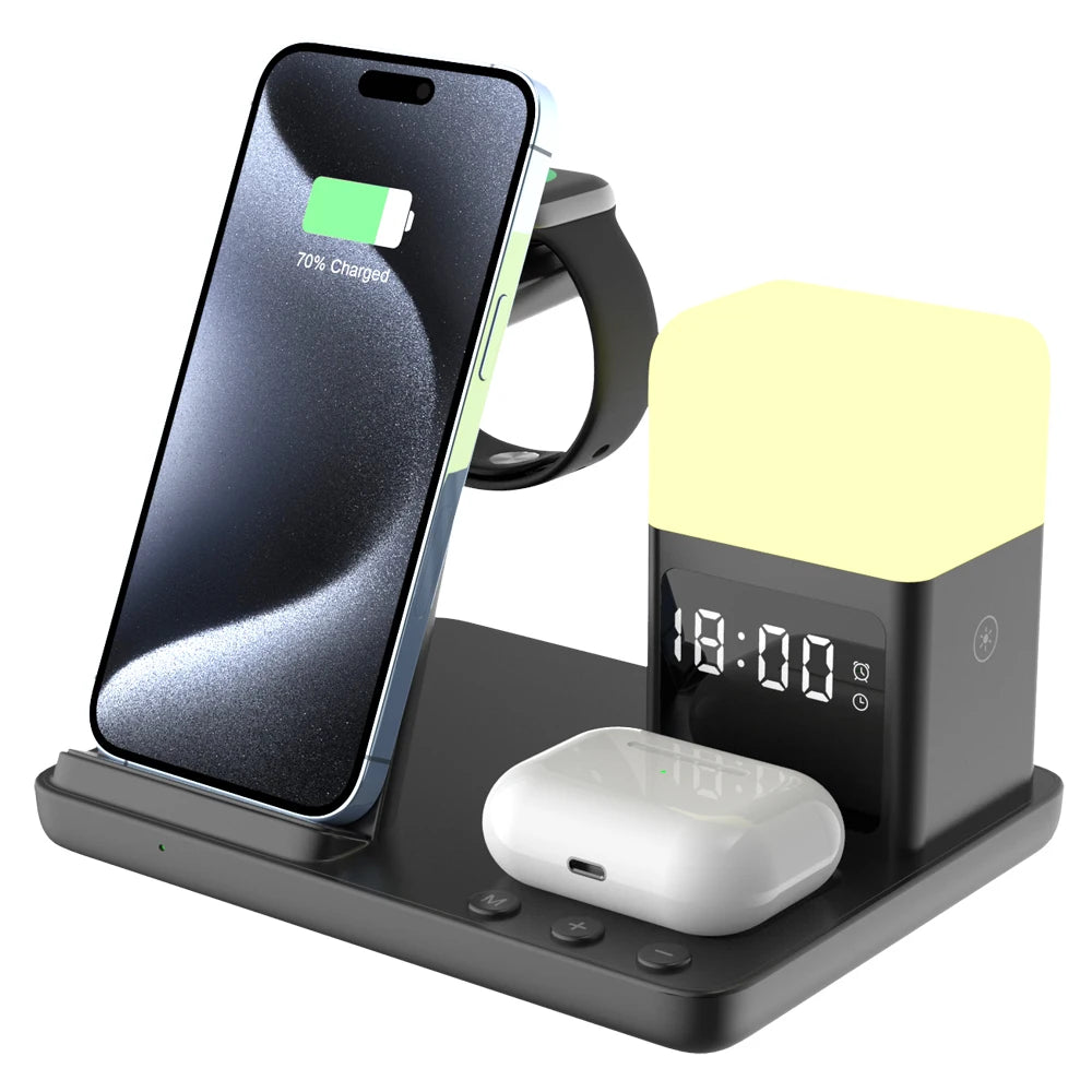 Multifunction 6 1 Portable Wireless Charging Stand 15W Fast Charge LED Light 3 1 Flexible Charging Station Smart Watch Earphones