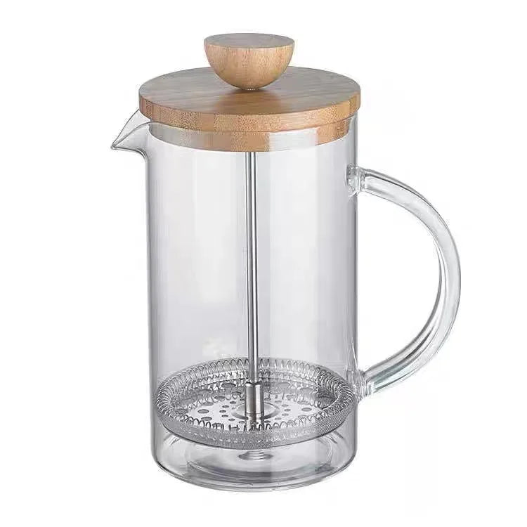 350ml/600ml 800ml/1000ml Manual French Press Coffee Maker With Bamboo Lid And 304 SS Filter Glass Coffee Brewer
