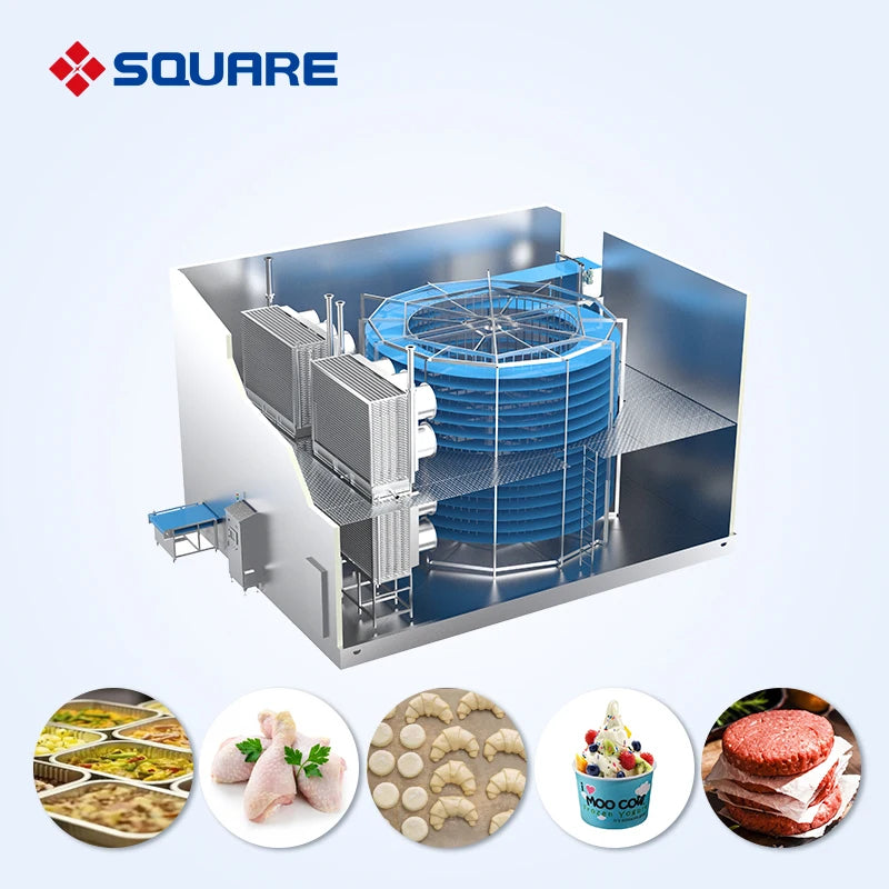SQUARE Spiral Quick Freezer Quick Freezing Technology Industrial Spiral Freezer for Sale