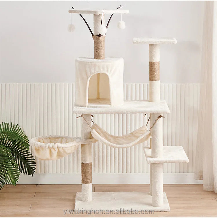 Multi-layer Luxury Cat Tree Climbing Frame Hammock Condo Kittens Interactive Sisal Scratching Post Plush Cat Tree