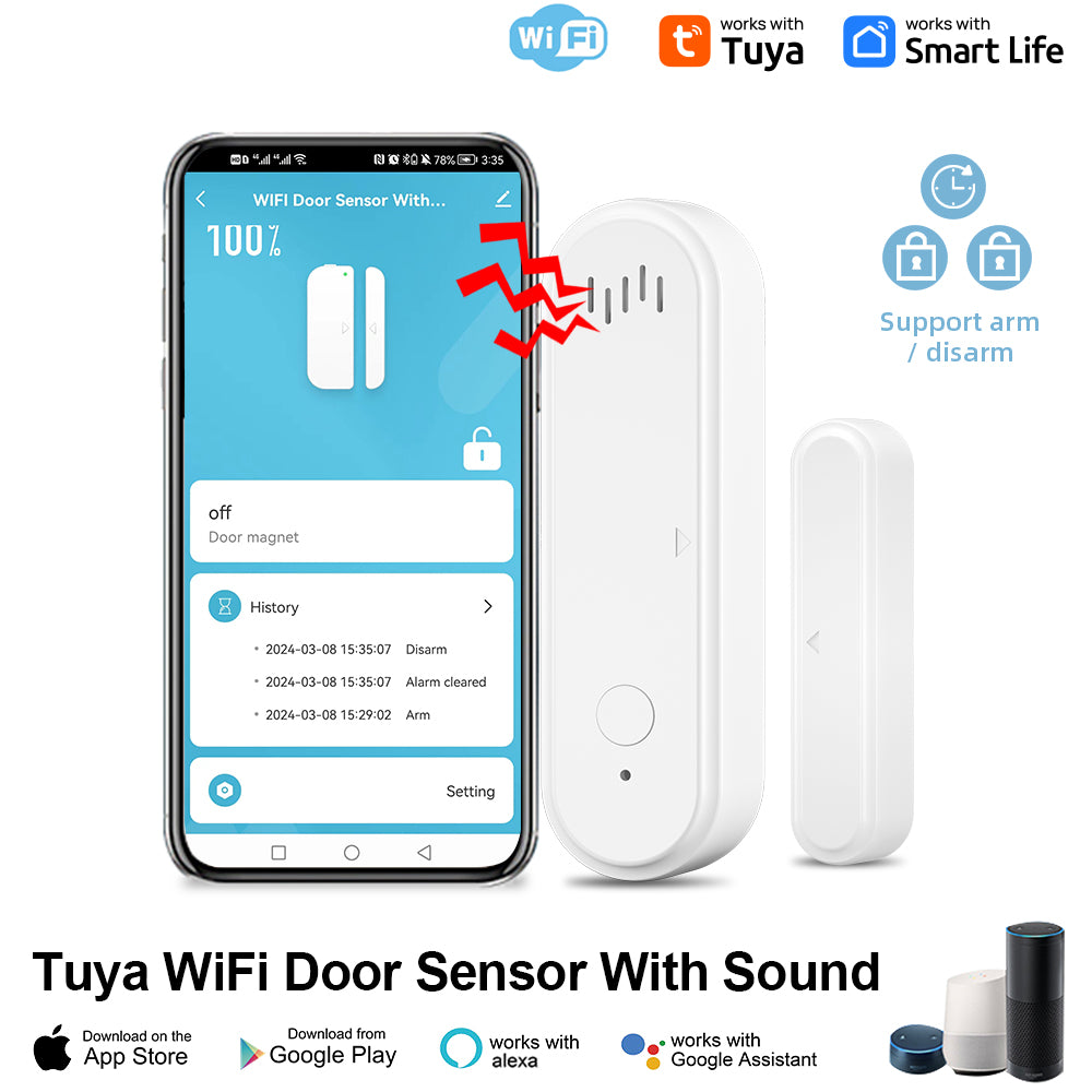 Tuya Smart Home Product Devices WIFI Door Open /Closed Detector Voice Control WIFI Smart Door Magnet Sensor Alarm