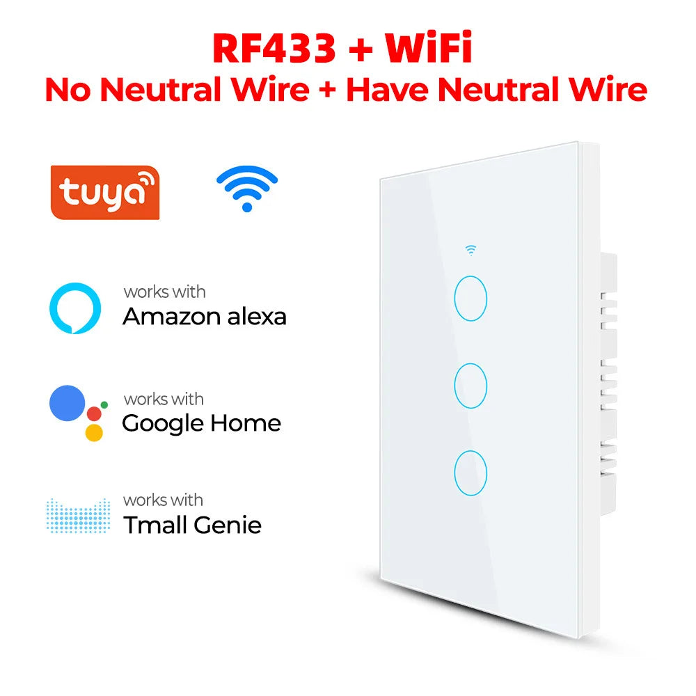 New Design Smart Home With Rf433 Compatible Tuya App Remote Control Smart Wifi Touch Switch