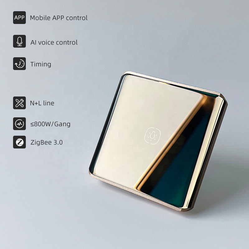 Tuya Smart Home Products Zigbee 3.0 Switch Curved Glass Mirror Rose Gold Touch Sensing Intelligent Light Controller