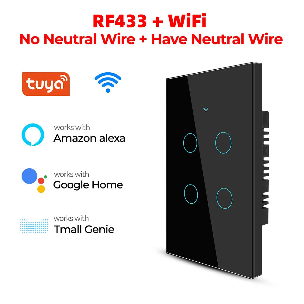 New Design Smart Home With Rf433 Compatible Tuya App Remote Control Smart Wifi Touch Switch