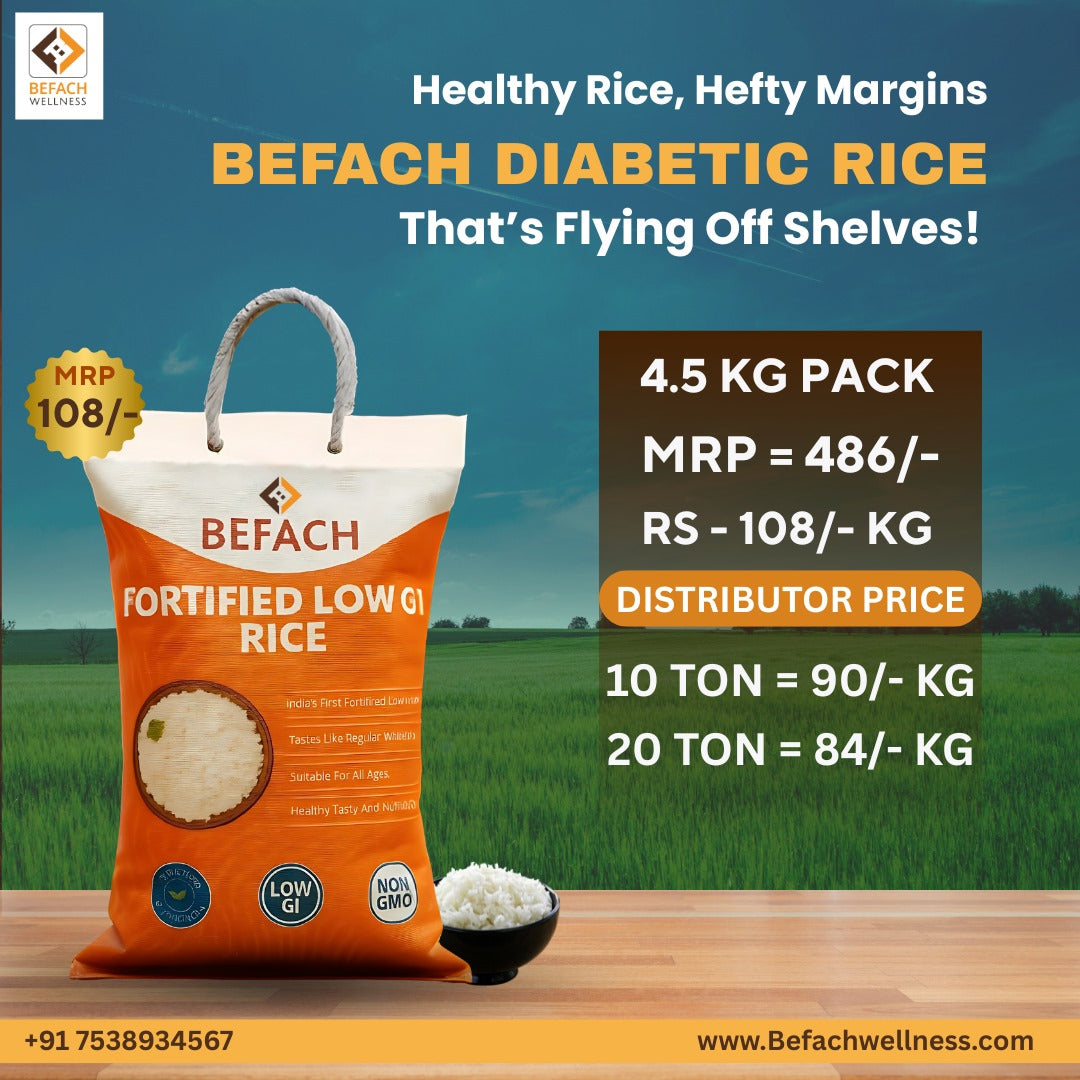 Befach Fortified Low GI Rice (4.5 Kgs) | Free of Pesticides, Non GMO, Certified Low GI & Low Sugar White Rice Perfect for Diet & Diabetic Patients