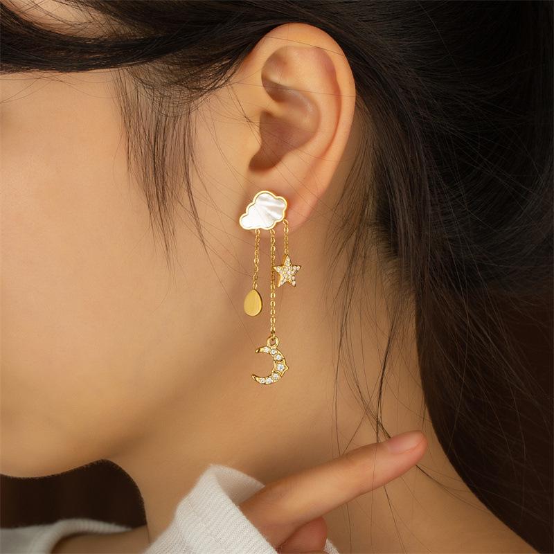 Cute Ins Wind Gold Cloud Stars Moon Stud Earrings Ornaments