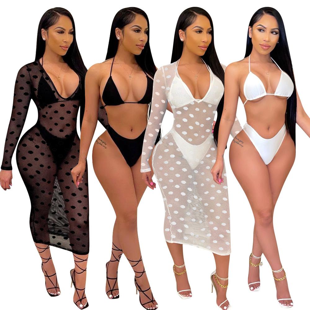 Polka Dot Bikini Net Gauze Three-piece Suit