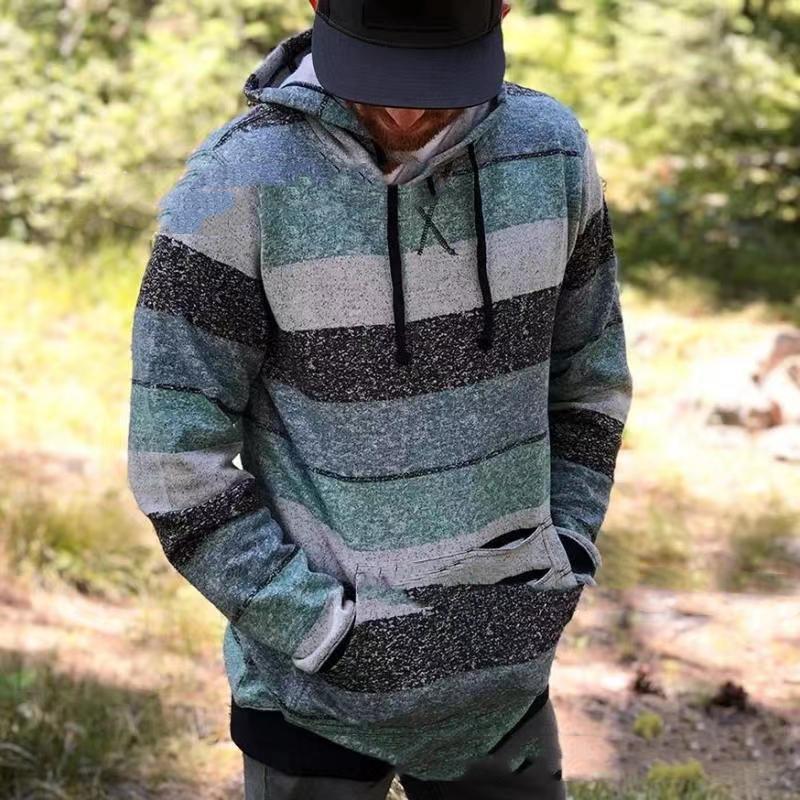 New Men's Printed Casual Pullover Hooded Long Sleeved Sweater