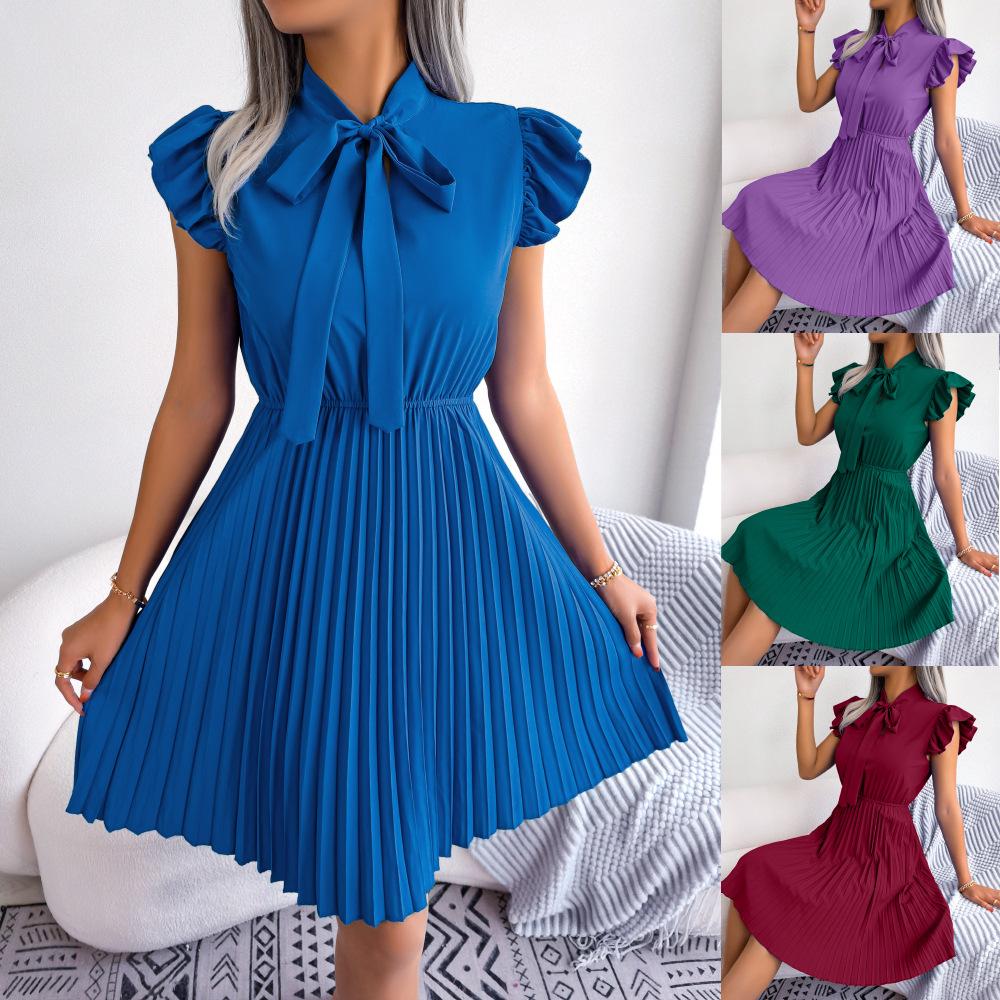 Lady Temperament Lace-up Waist-controlled Large Hem Pleated Skirt