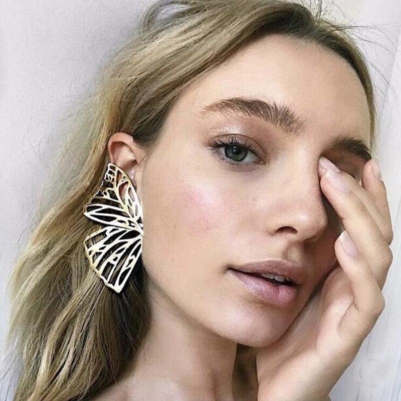 Butterfly Wings Feather Metal Alloy Openwork Earrings