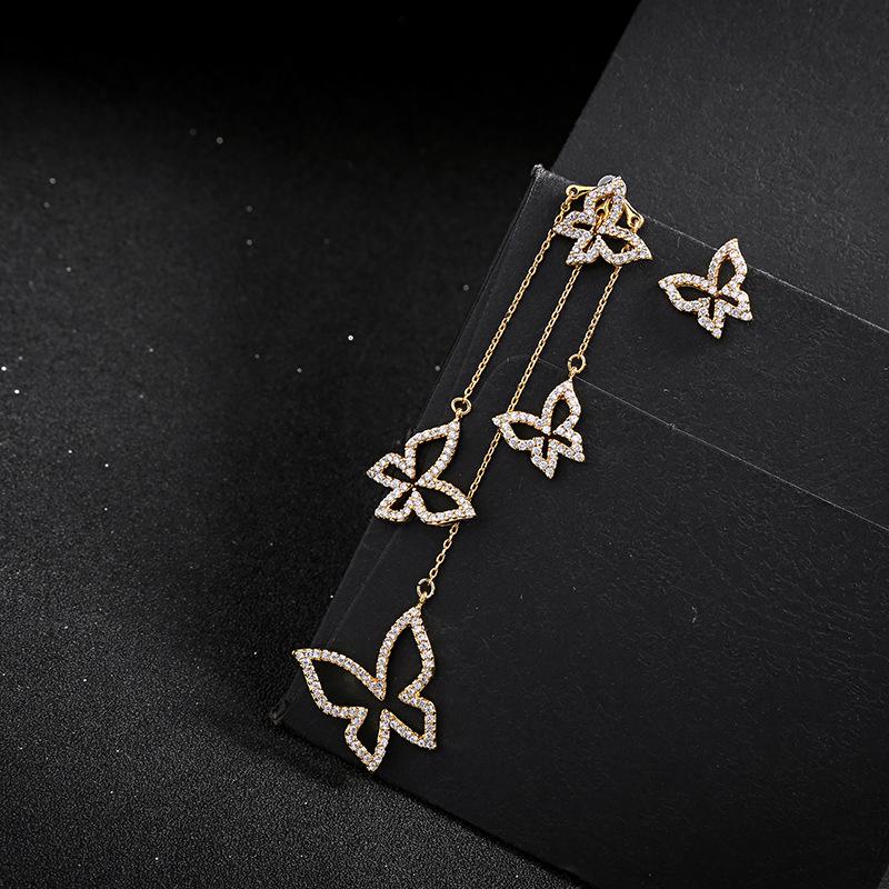 Zircon Butterfly Asymmetrical Stud Earrings