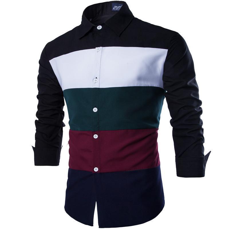 British Color Matching Fashion Color Striped Men's Shirt