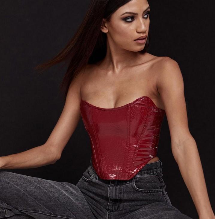 Leather Girdle Waist Bare Back Solid Color Wrap Chest