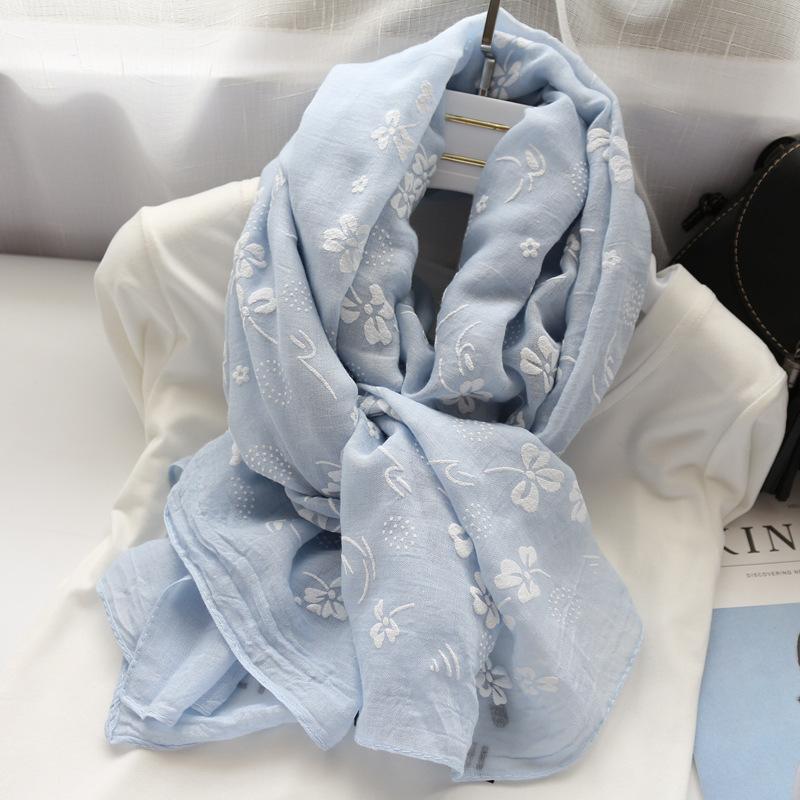Korean Style Four-leaf Clover Solid Color Printed Scarf Women