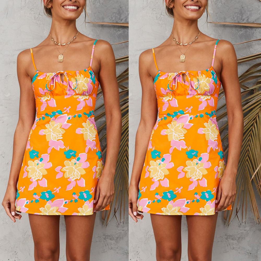 New Summer Flower Print Suspender Dress