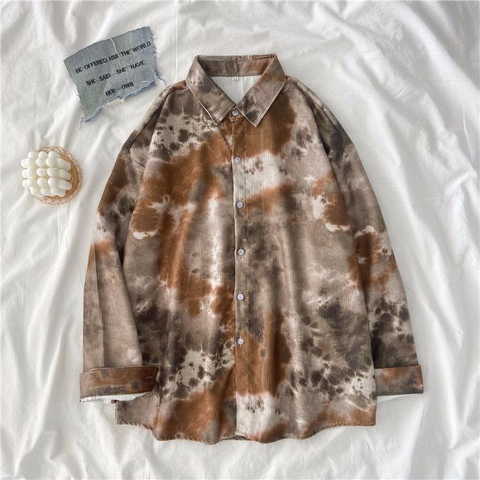 Retro Hong Kong Style Loose All-Match Printed Long-Sleeved Shirt
