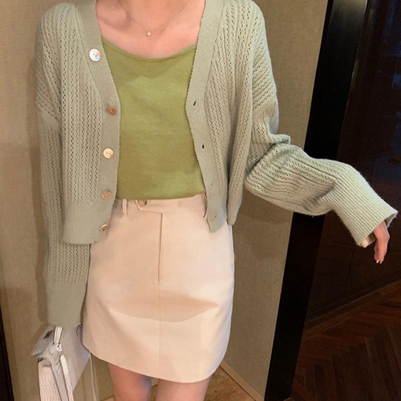 Pure Color Thin Loose V-Neck Slim Sweater