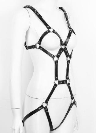 Leather Suit One-Piece Collar Waist Chain Belt