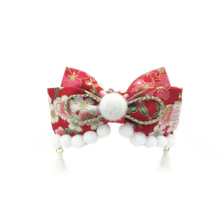 Handmade red Chinese New Year and festive Christmas pet cat and dog collar jewelry bow
