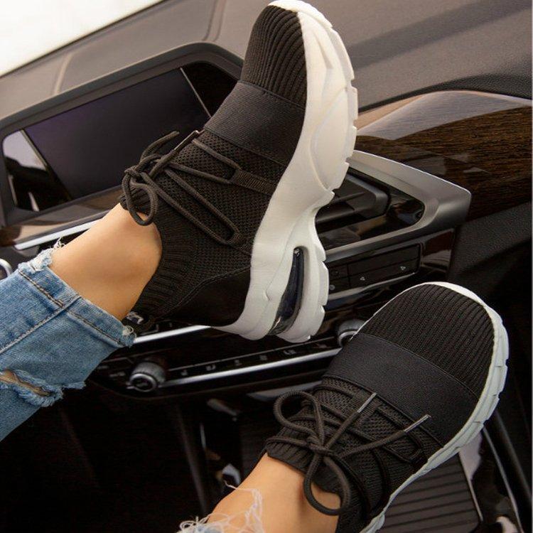 Large Size Women's Shoes, Low-top, Thick-soled Flying Knit Sneakers