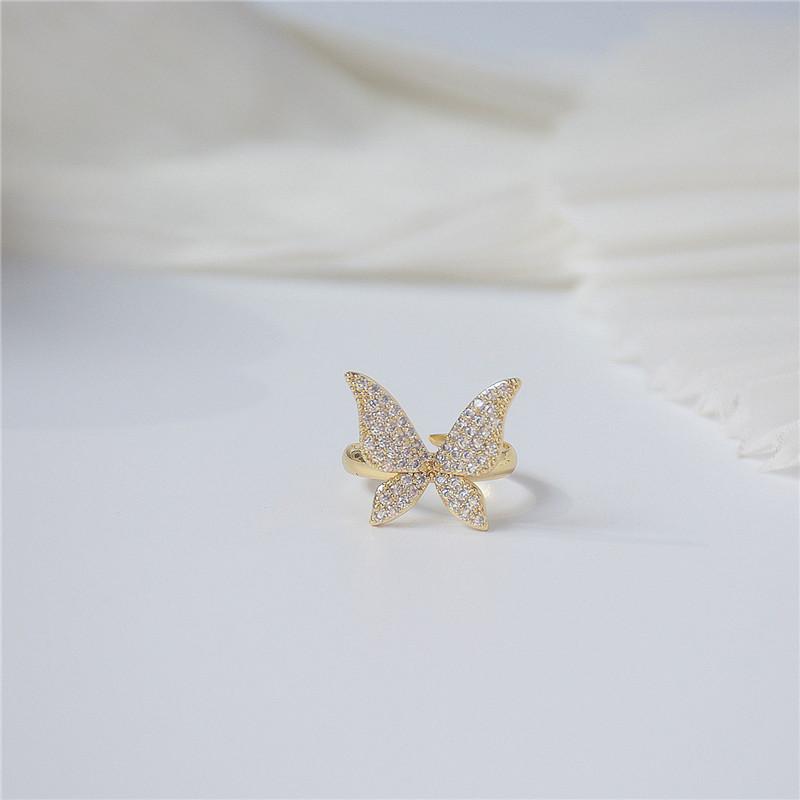 Micro-inlaid Zircon Full Diamond Glittering Temperament Fairy Open Ring Flower Ring