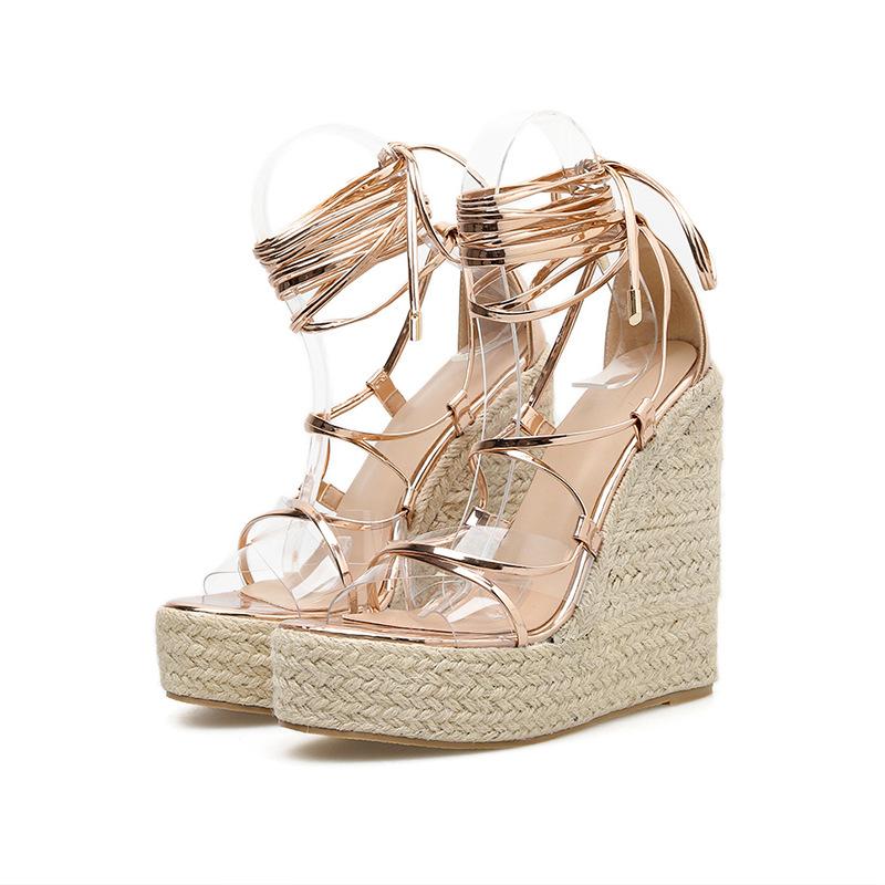 European And American Roman Sandals Sandals Boots New Sharp Leisure Slope With Waterproof Platform Foot Straps Sexy Full Of 42