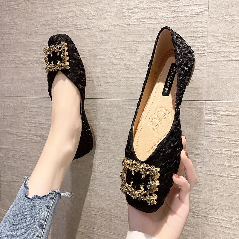 Shallow Mouth Square Buckle Soft Sole Peas Shoes