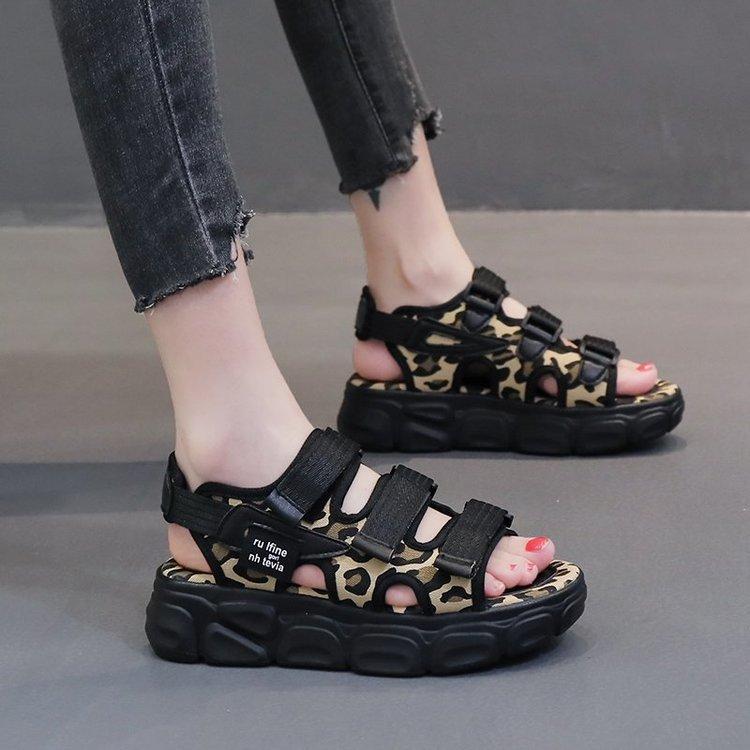 Leopard Print Platform Velcro Sandals