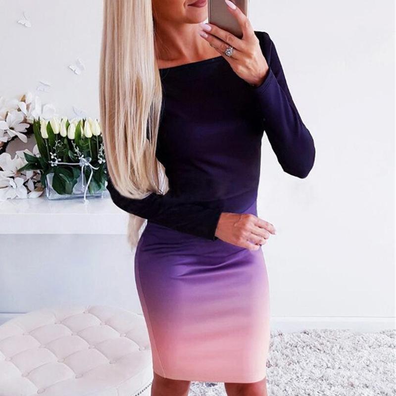 Ladies Short Sleeve Printed Short Skirt Gradient Color Dress