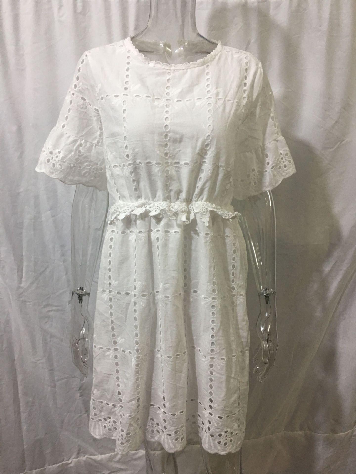 Short Sleeve Beach Skirt Round Neck Hollow Dress