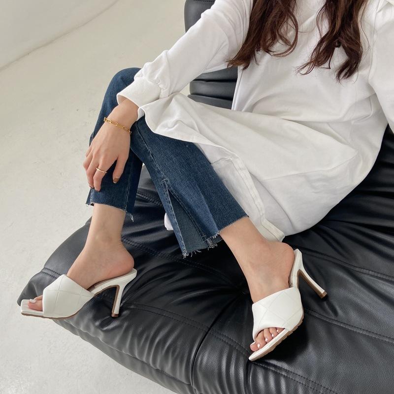 Diamond Stiletto Soft Leather Square Sandals And Slippers