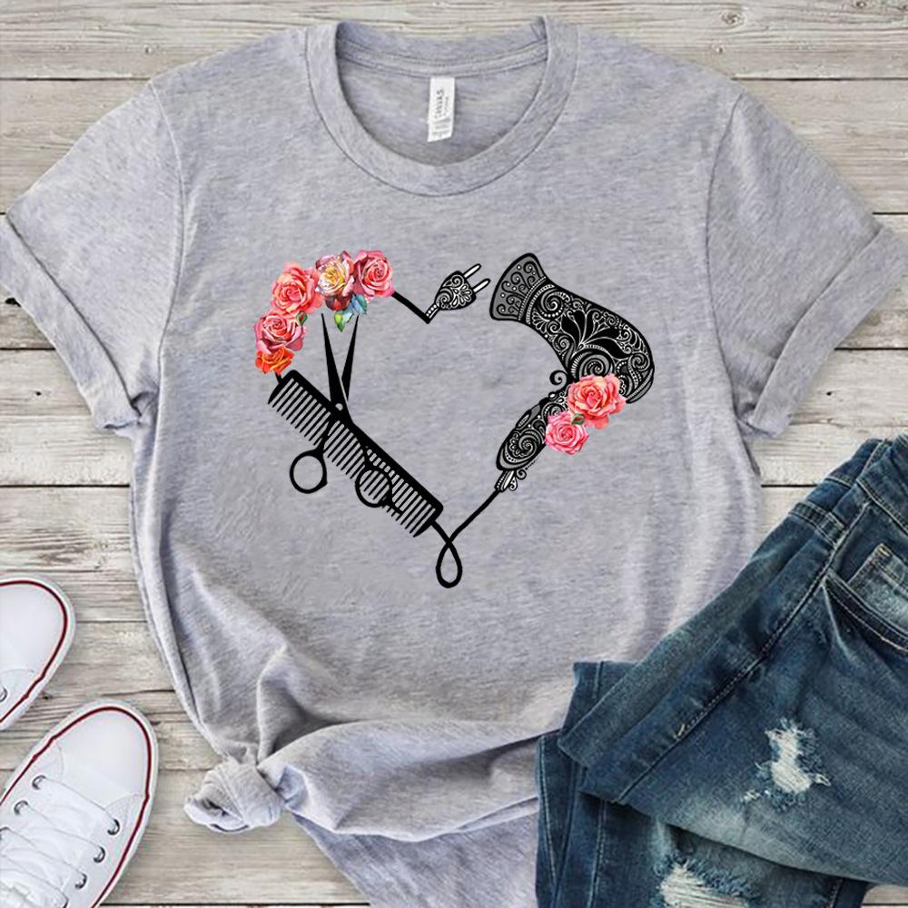Fashion Hair Dryer Print Street Hipster Loose Ladies Top