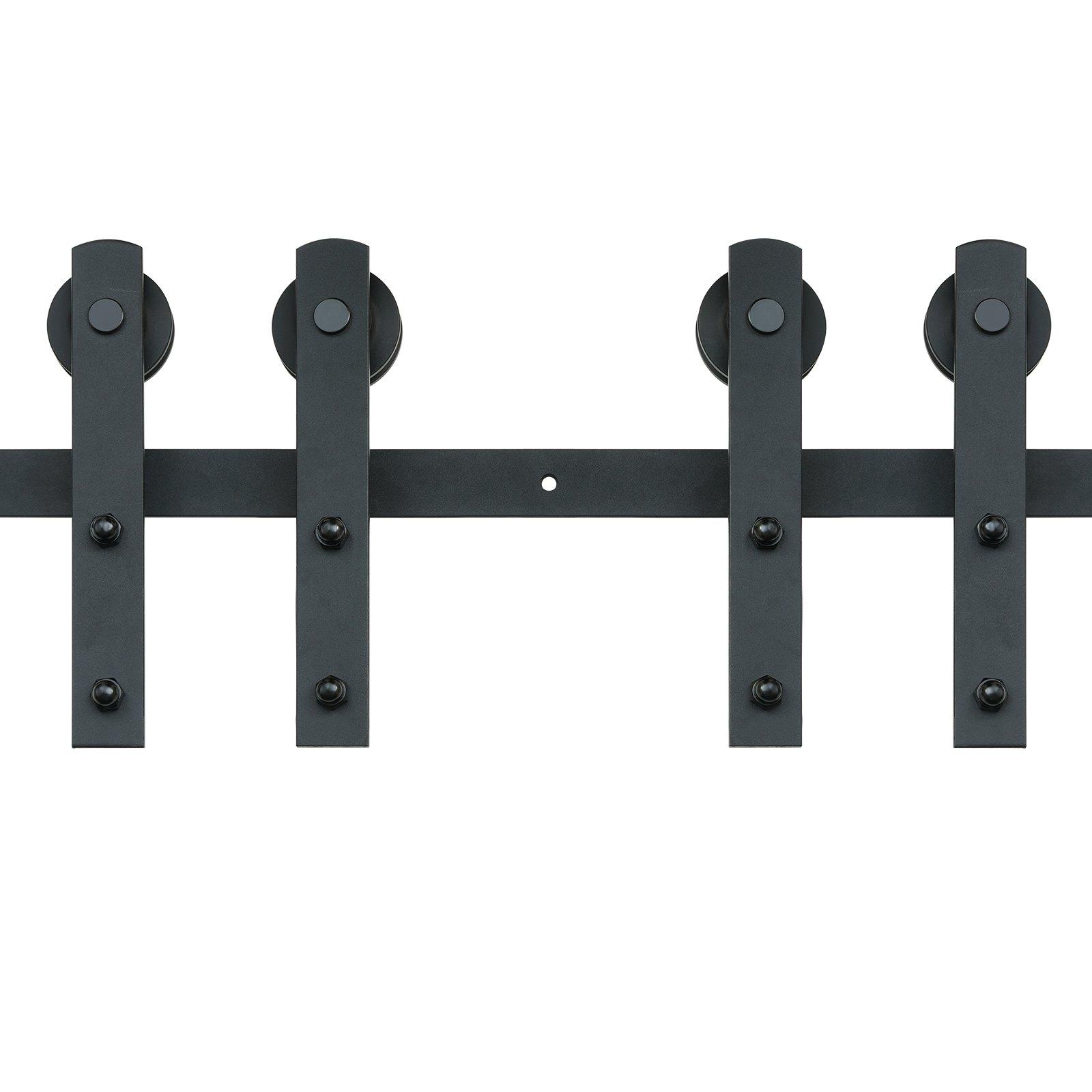 8FT Sliding Barn Door Hardware Kit, 330LBS Heavy Duty Barn Door Track Kit For Double Doors, Fit 3.7-4.3FT Total Wide And 1.3"-1.8" Thick 2 Door Panel, With Smooth & Silent Pulley (I Shape)