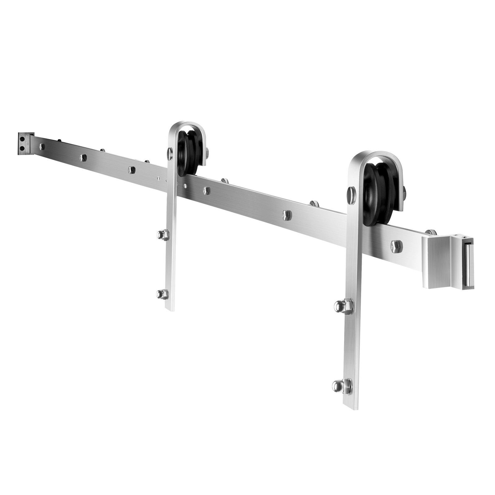 8FT Sliding Barn Door Hardware Kit For Single Sliding Barn Door Silver