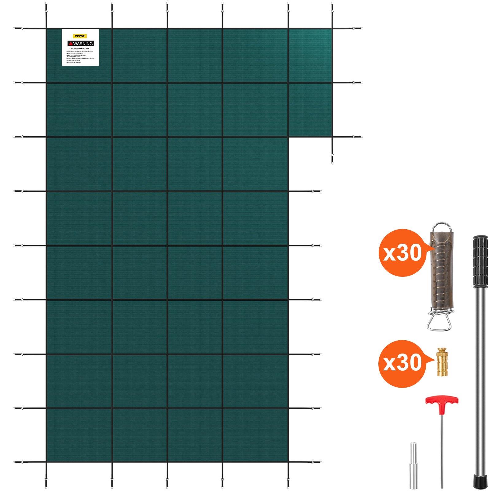 Inground Pool Safety Cover, 22 ft x 42 Ft Rectangular Winter Pool Cover With Right Step, Triple Stitched, High Strength Mesh PP, Good Rain Permeability, Installation Hardware Included