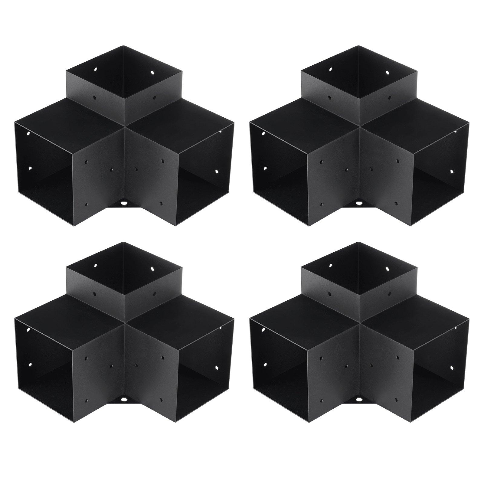 Pergola Bracket Kit 6''x6'', 4pcs 3-Way Heavy Duty Corner Bracket Woodworks DIY Post Base Kit, Easy Installation Wooden Beams For Gazebos, Patio Pergolas, Log Cabin Outdoor Pergola Hardware